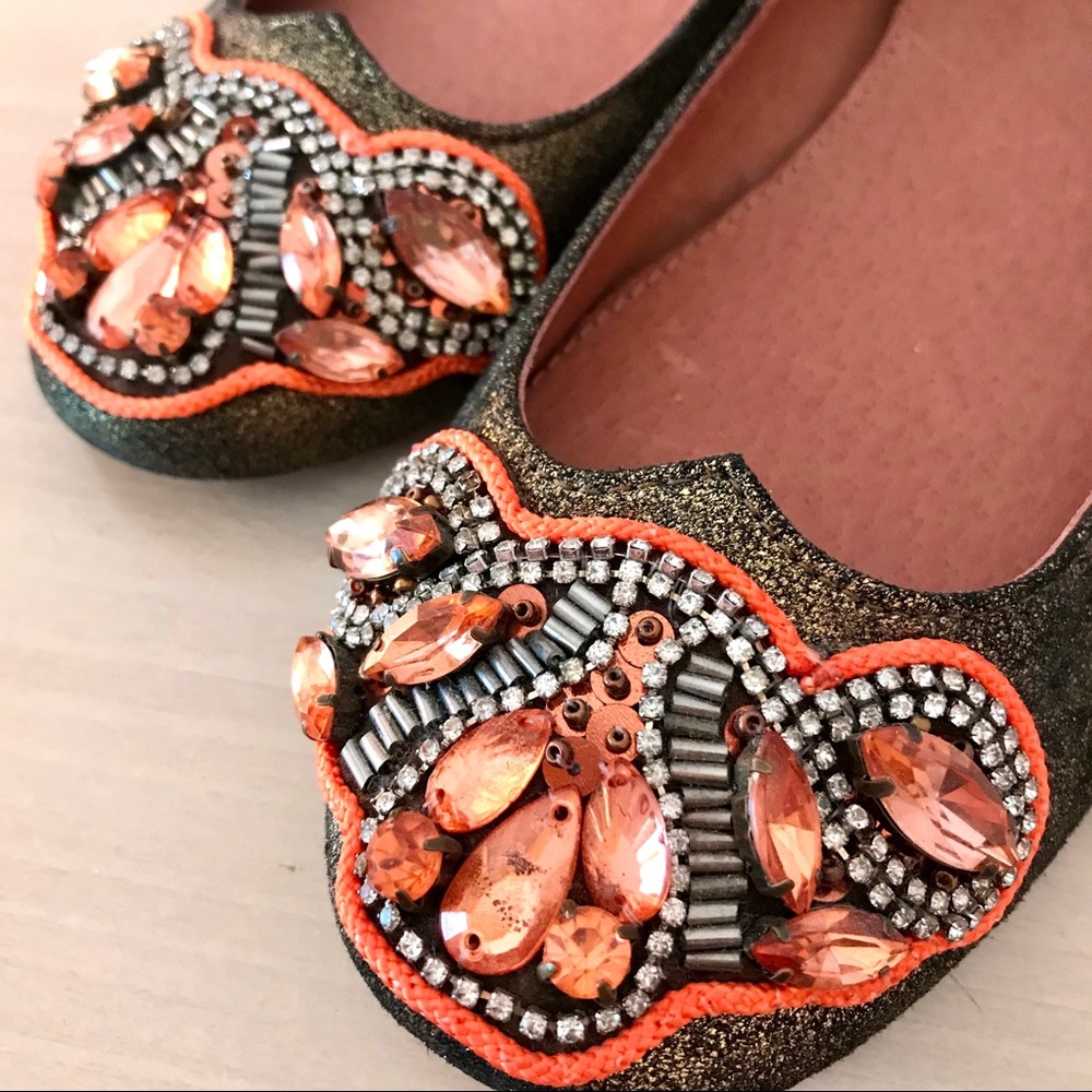 JASPER & JEERA Bejeweled Bronze Flats